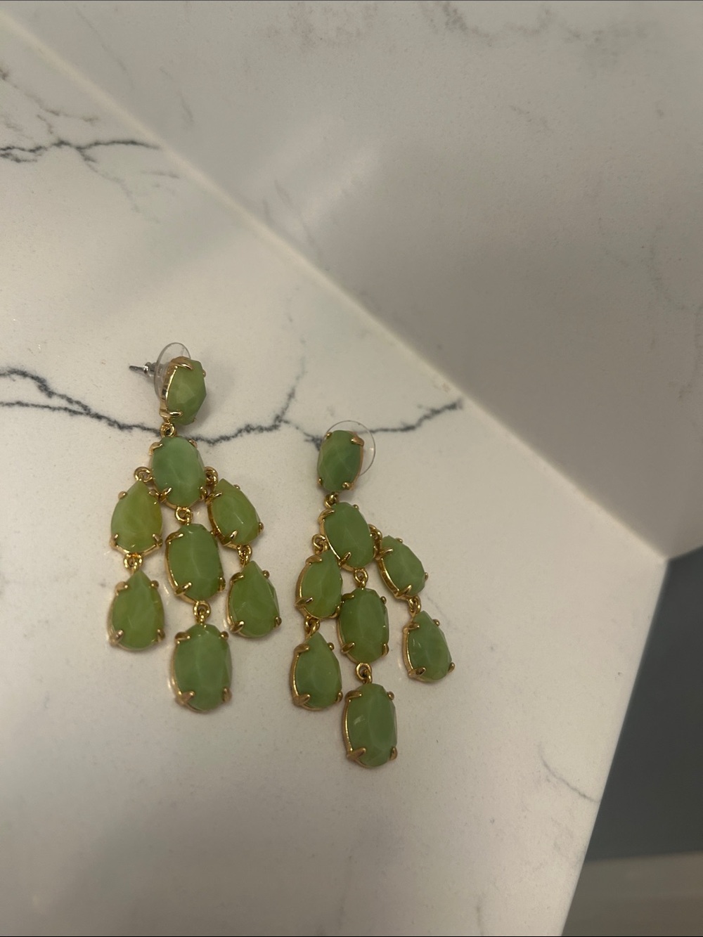 Stella & Dot Gold-Tone Light Green Teardrop Cascade Earrings